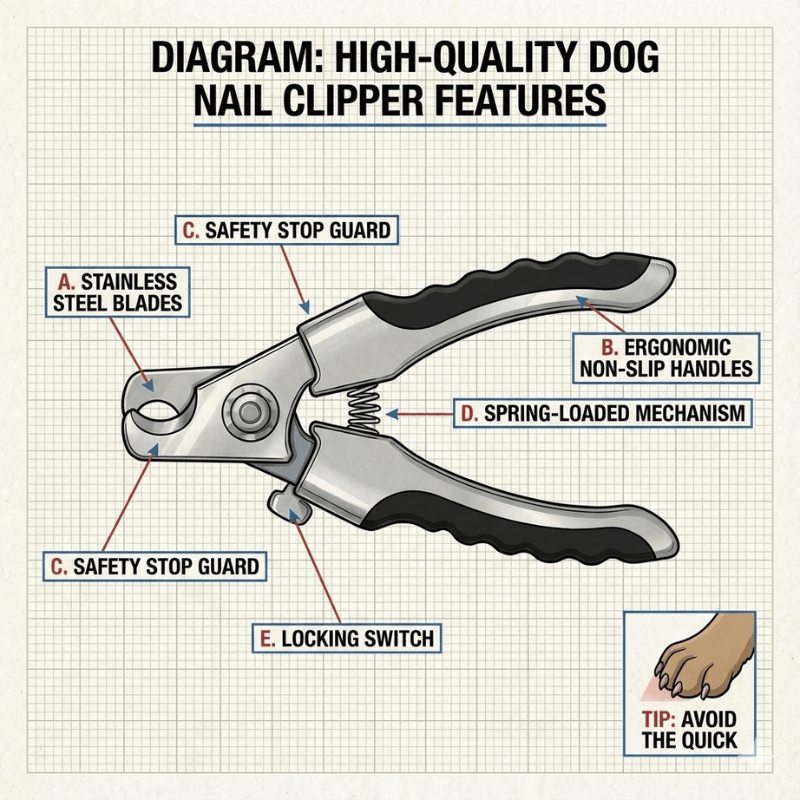 Annotated diagram showing all key features on a high-quality nail clipper